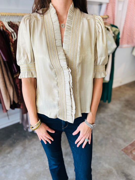 Shimmer Champagne Ruffle Blouse