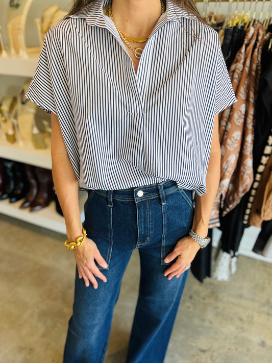 Navy Signature Stripe Blouse