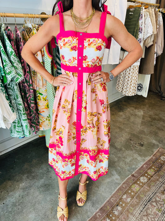 Pink Floral Midi Dress