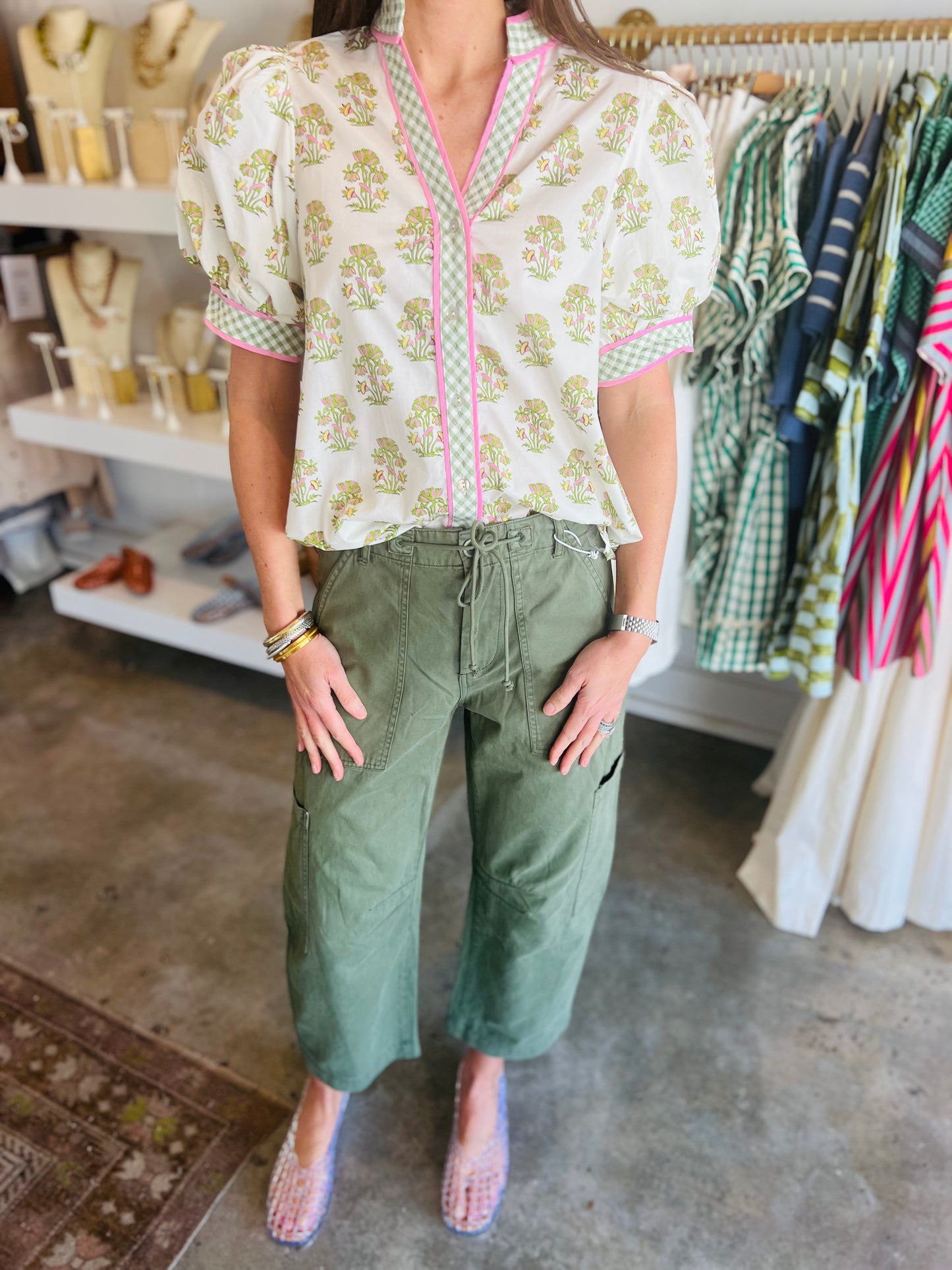 Cream Floral Gingham Blouse