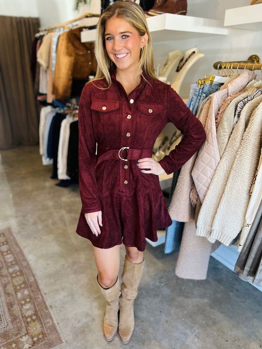BELTED LONG SLEEVE MINI DRESS