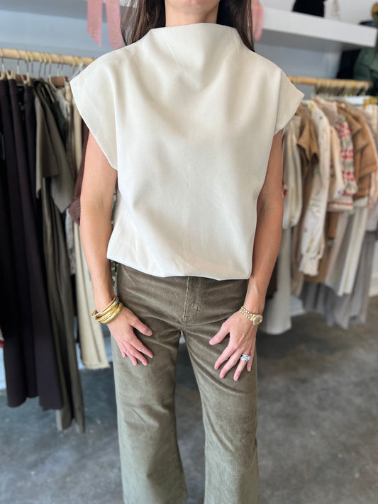 Beige Mock Neck Oversized Sleeveless Top