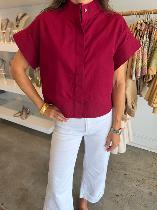 Red Linen Button Down