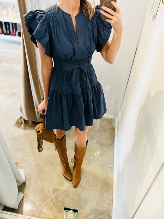 Navy Poplin Mini Dress