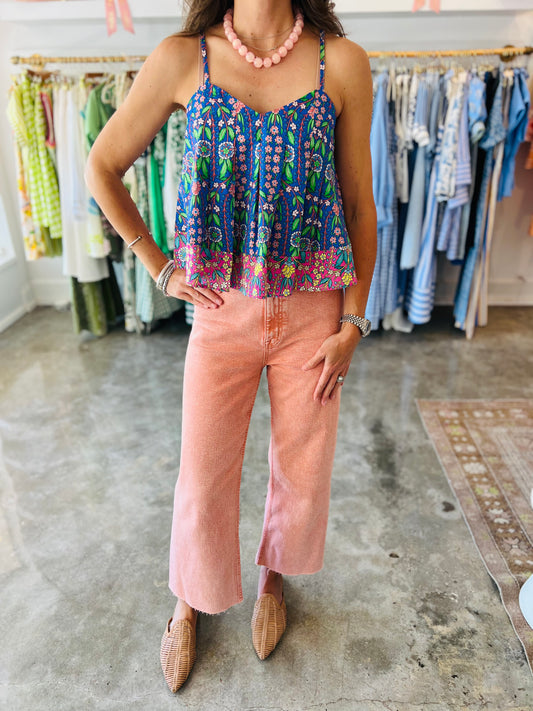 Blue Floral Thin Strap Top