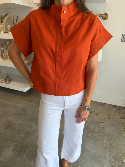 Burnt Orange Linen Button Down