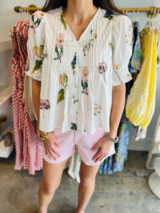 White Floral Print Top