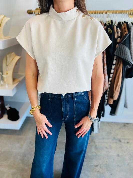 Cream High Neck Suede Sleeveless Top