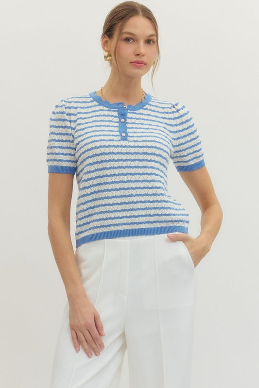 Blue Stripe Knit Top