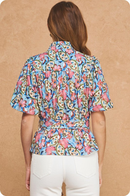 Blue Multi Tie Top