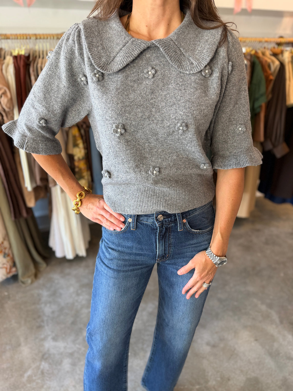 Grey Floral Sweater