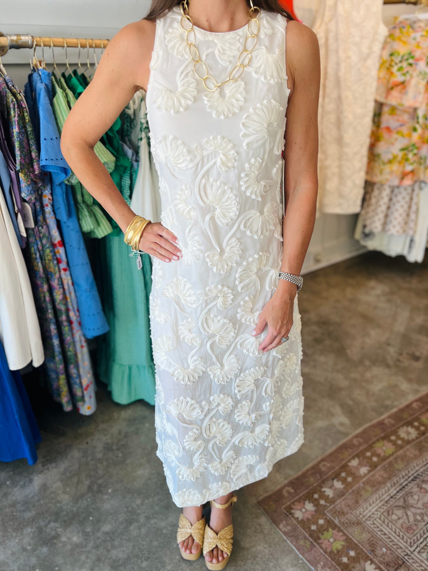 Cream Sleeveless Midi Dress