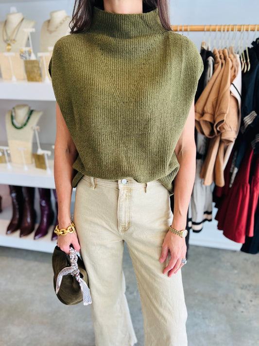 Olive Knit Sleeveless Top