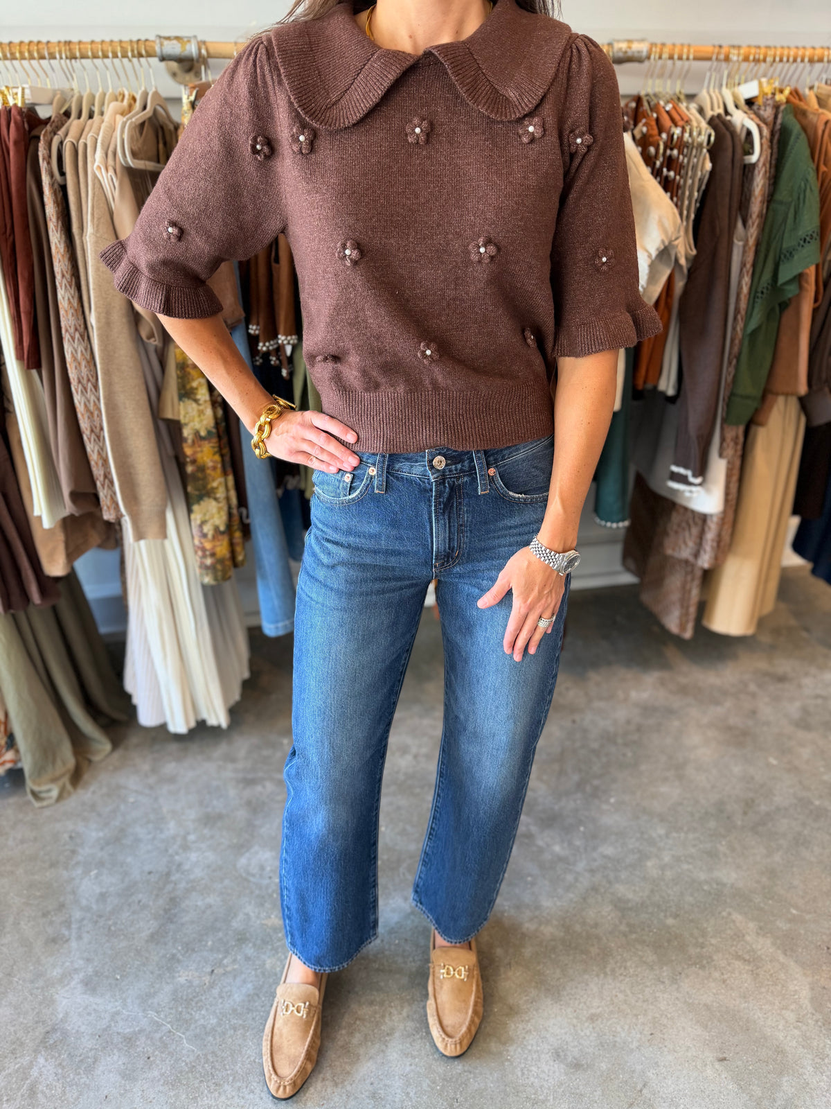 Brown Floral Sweater
