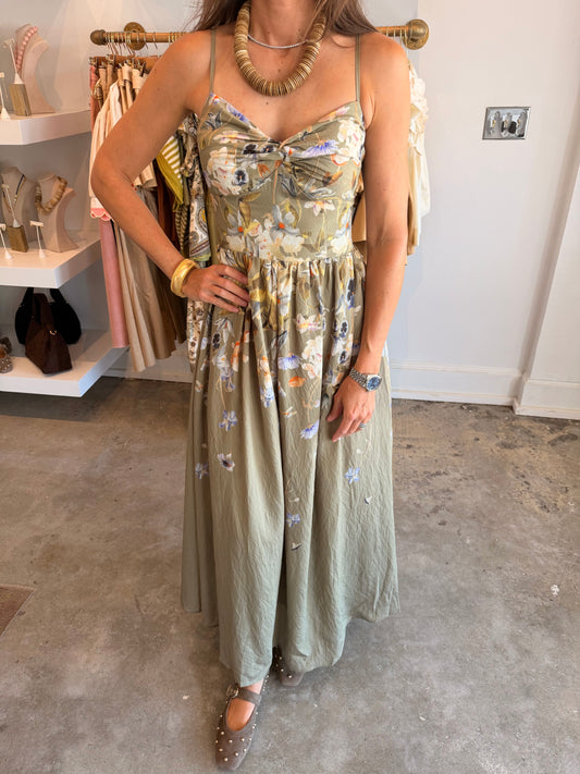 Olive Floral Midi Dress