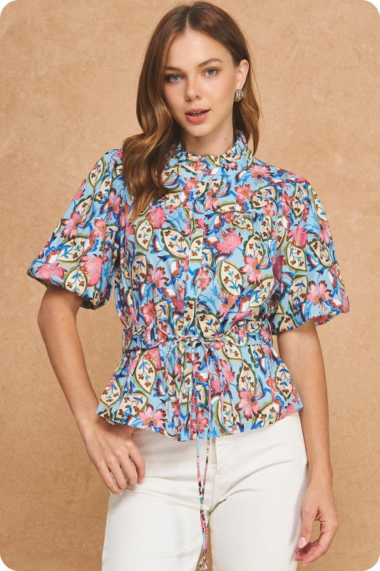 Blue Multi Tie Top