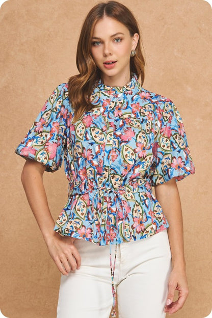 Blue Multi Tie Top