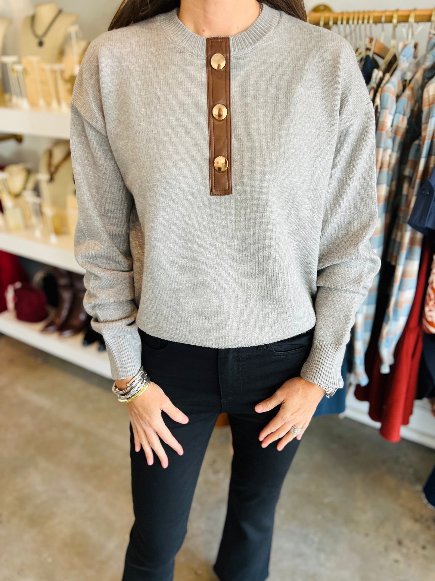 Leather & Knit Sweater