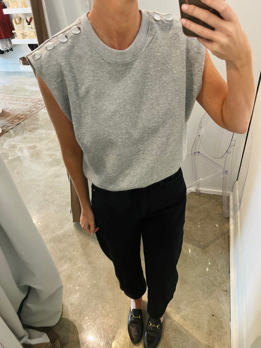 Grey Button Sleeveless Top