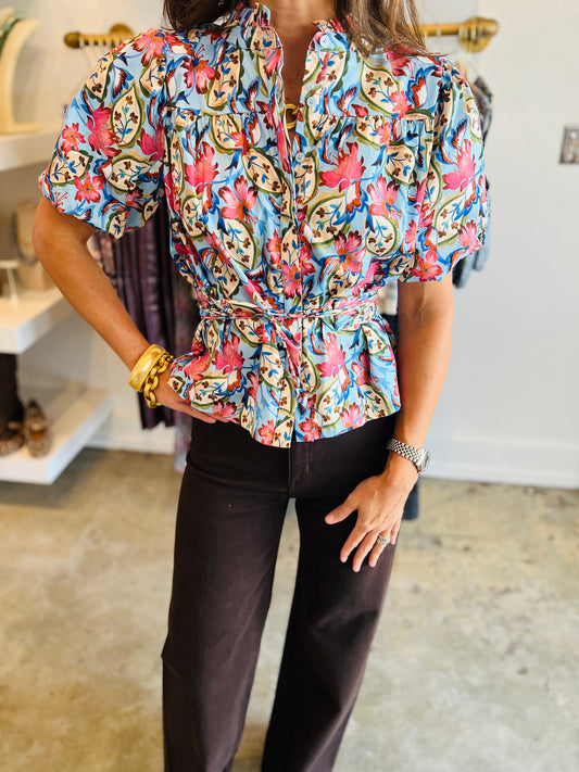 Blue Multi Tie Top