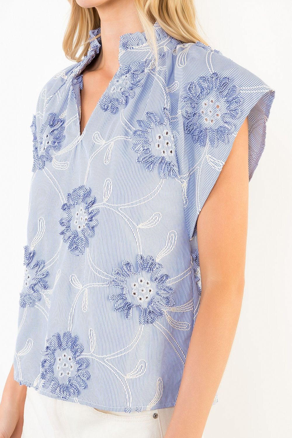 Blue Flower Ribbon Detail Top