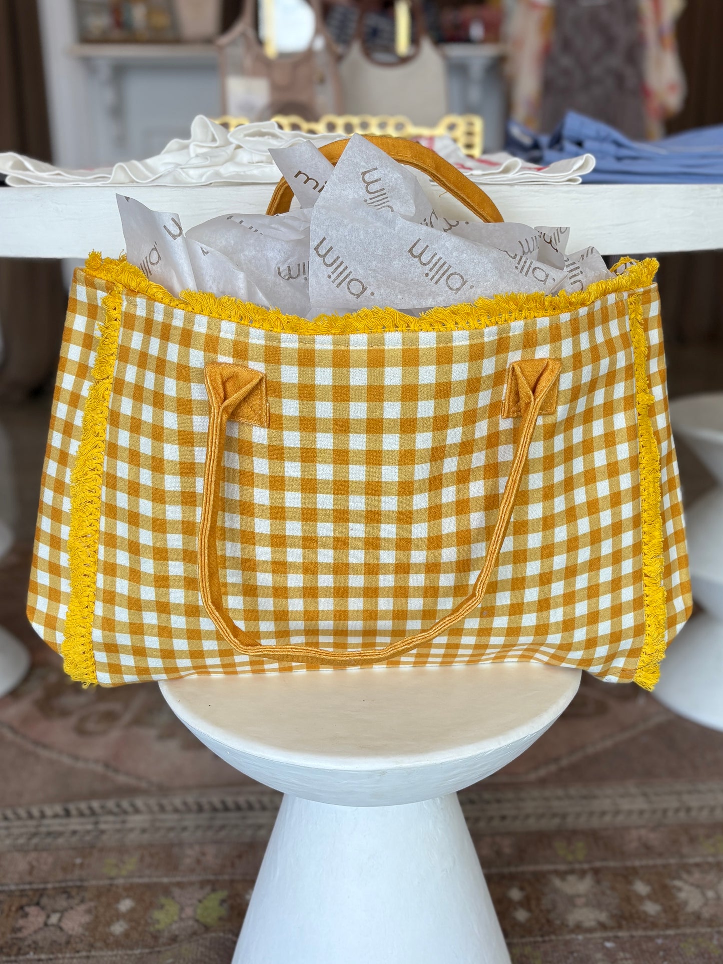 Yellow gingham Tote Bag