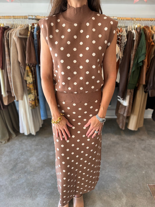 Brown Polka Dot Skirt Set