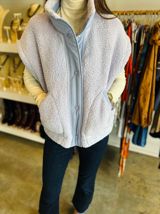 Lavender Fleece Button Down Vest