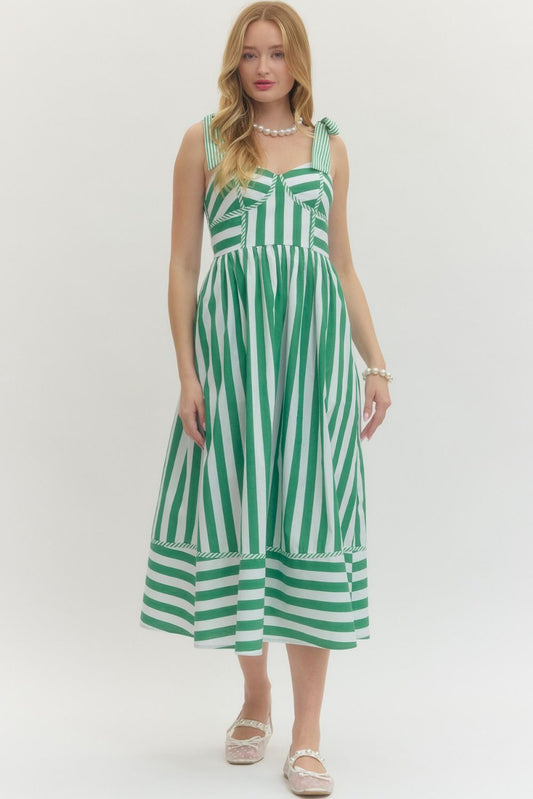 Green Stripe Tie Dress