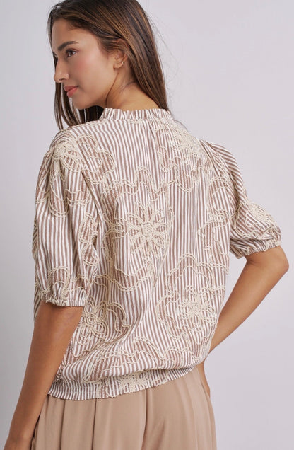 Brown Corded Lace Embroidered Blouse