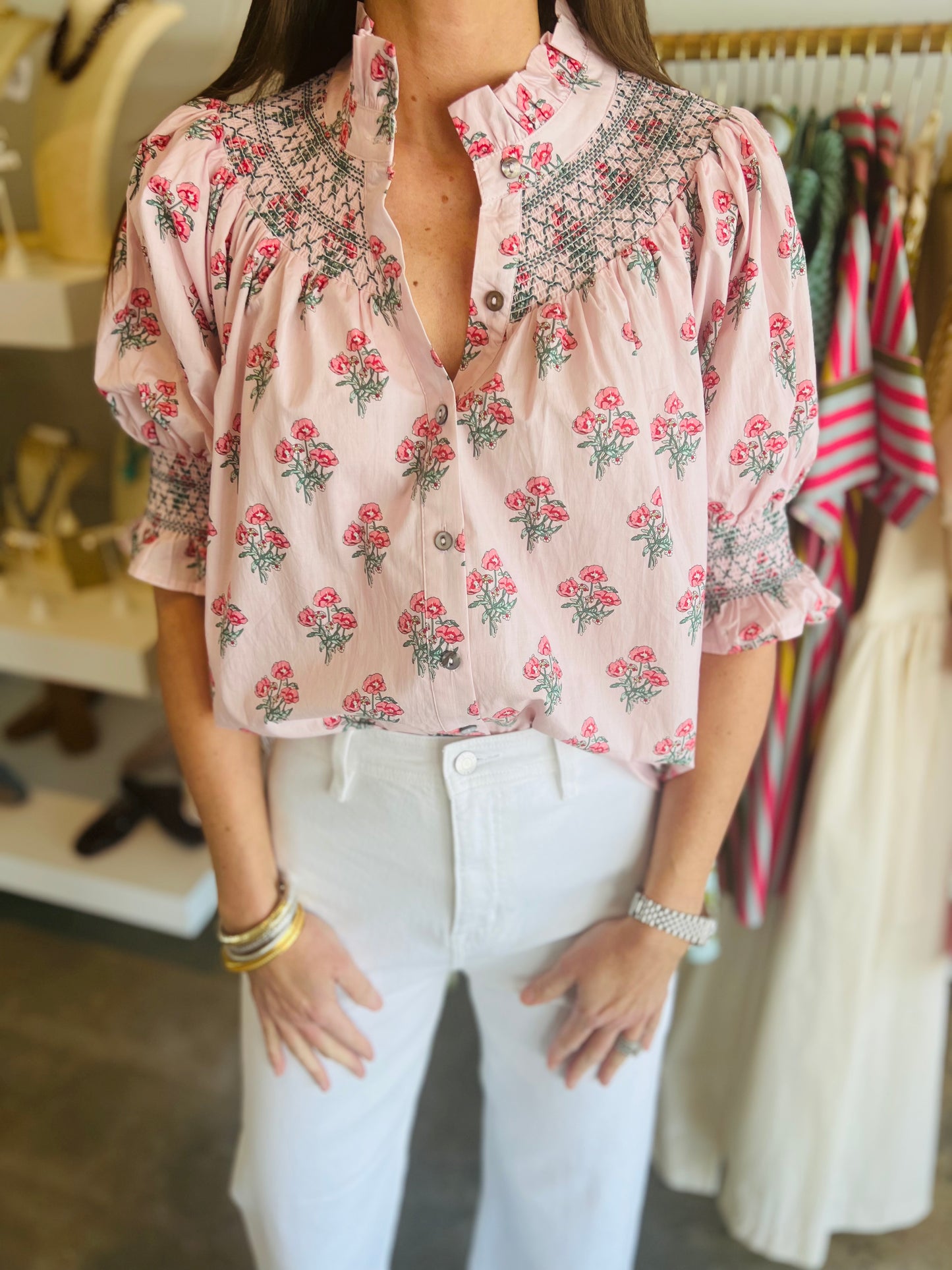 Pink Floral Smock Blouse