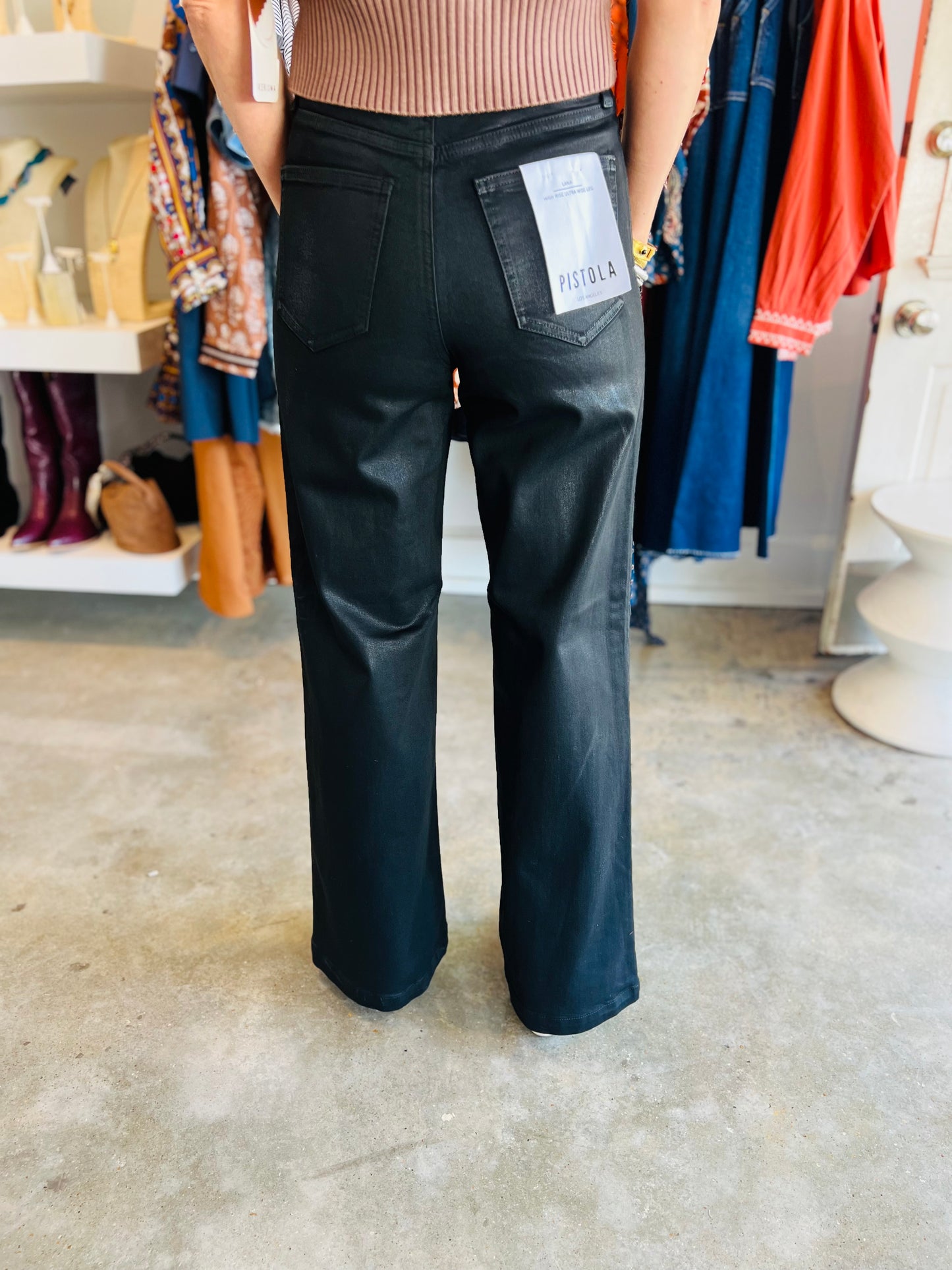 Lana Ultra Wide Leg Coated Noir