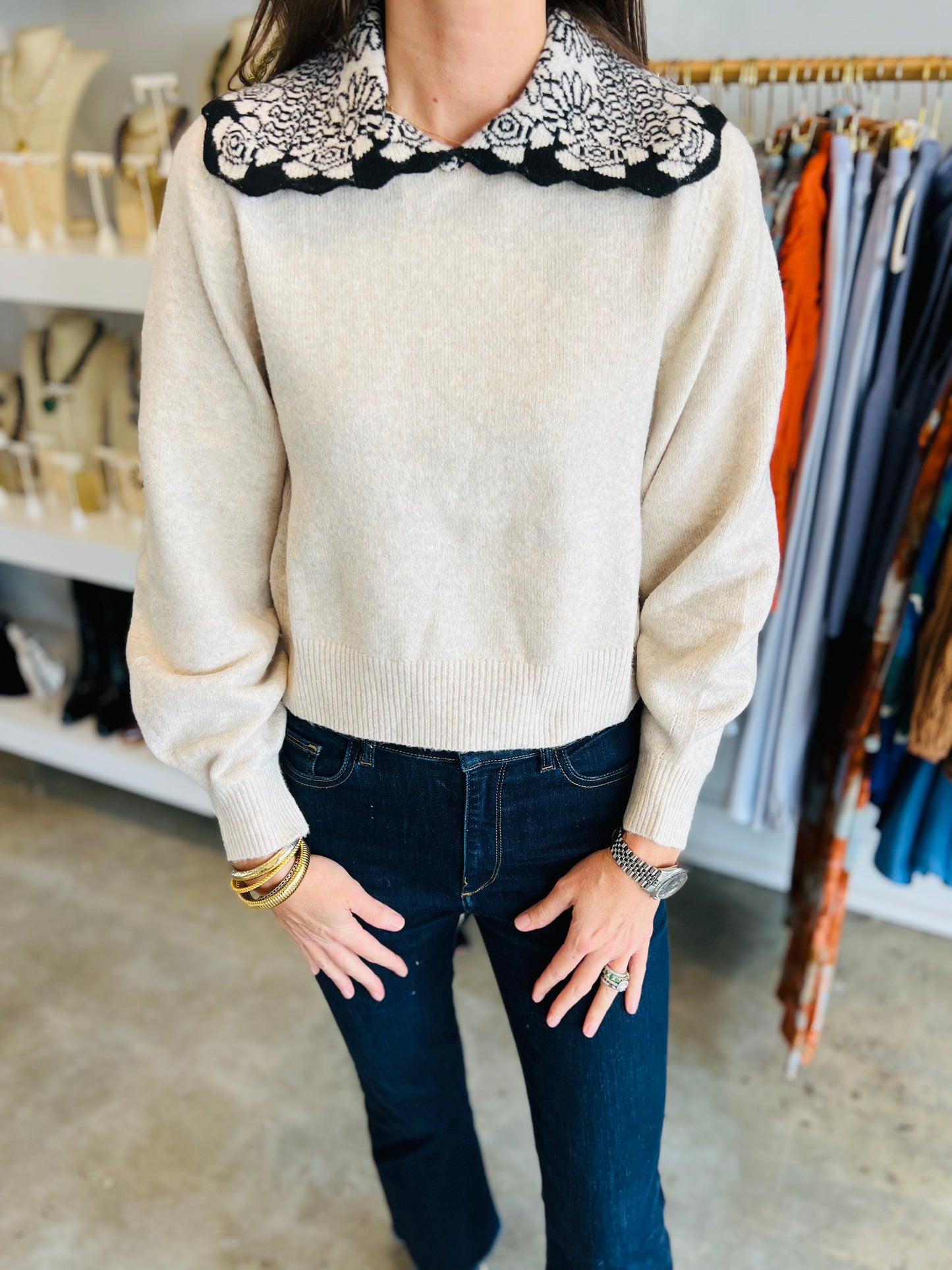Cream Collar Knit Sweater