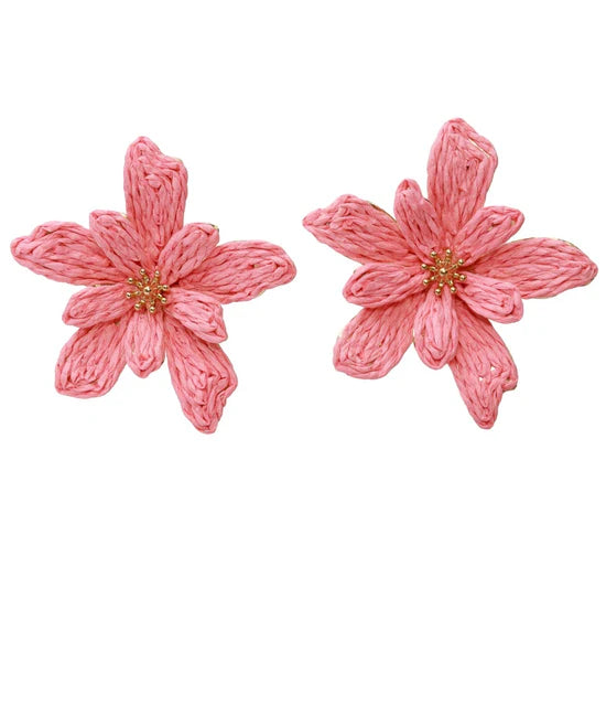 Pink Raffia Stud Earrings