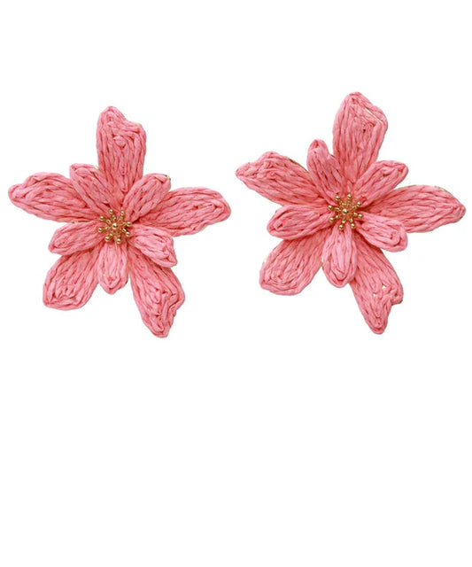 Pink Raffia Stud Earrings