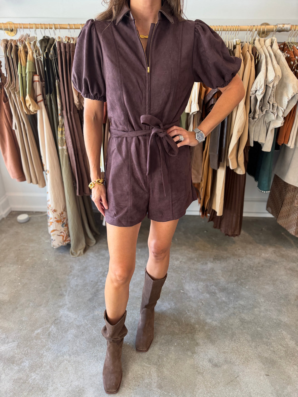 Brown Zipper Romper