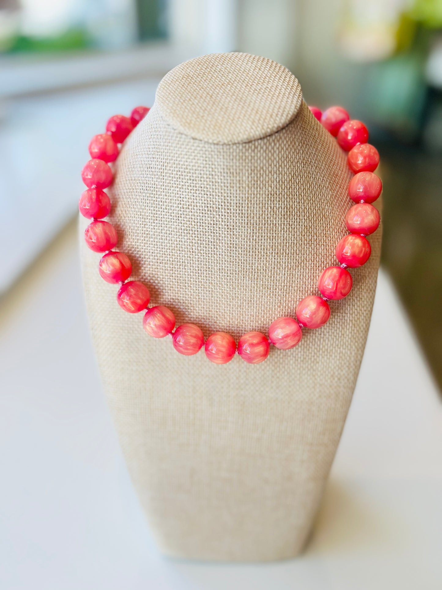 Bubblegum Pink Beaded Necklace
