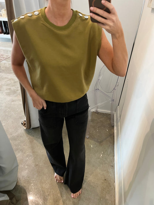 Olive Button Sleeveless Top
