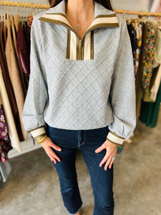 Grey Quilted Zip Sweater