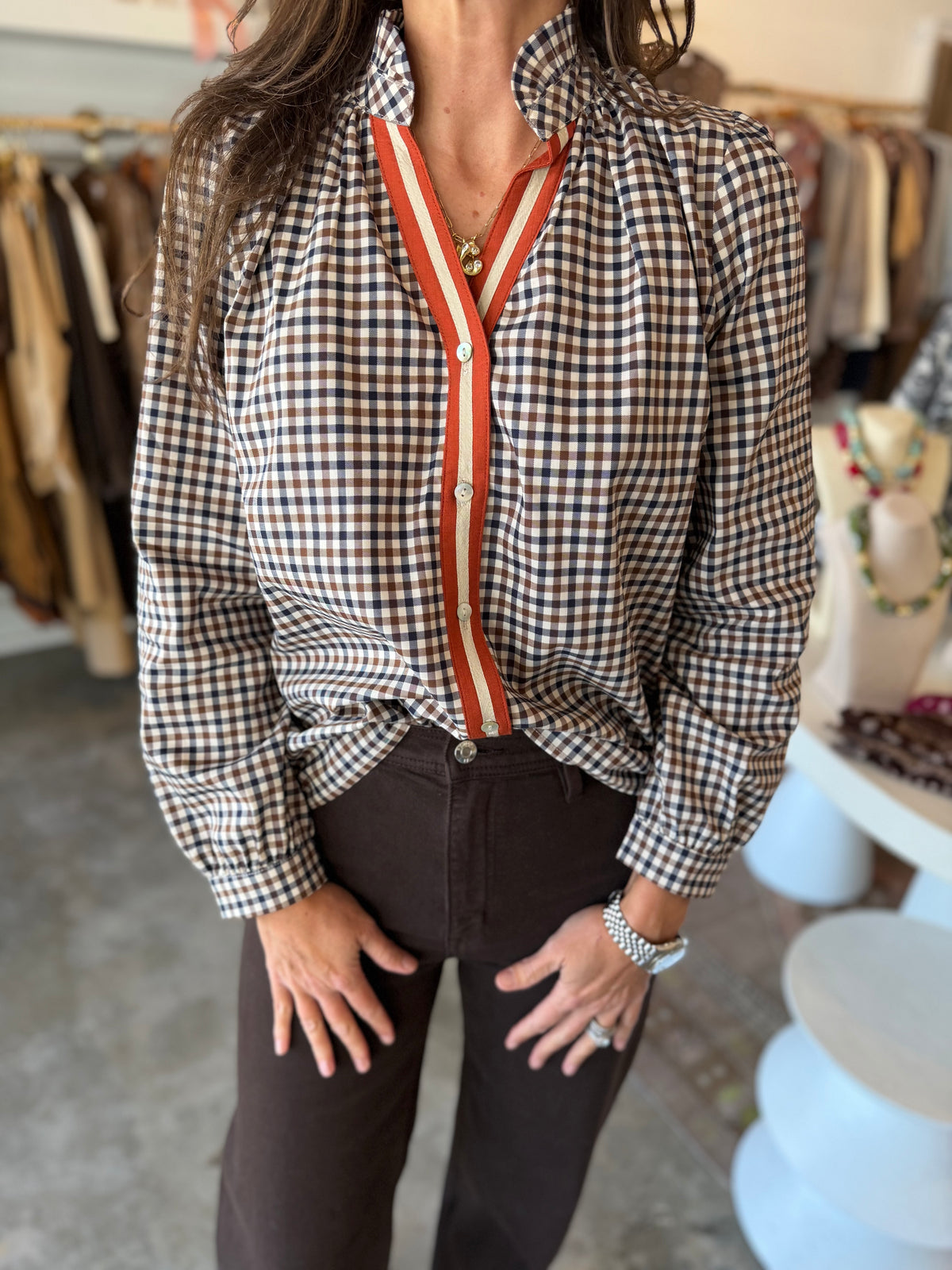 Long Sleeve Gingham Button Up