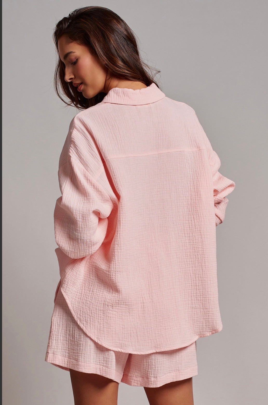 Pink Cotton Button Up Set
