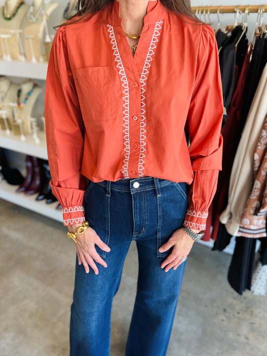 Orange Longsleeve embroidered top