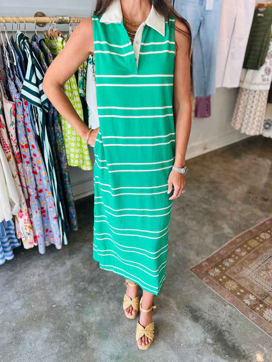 Green Stripe Polo Dress