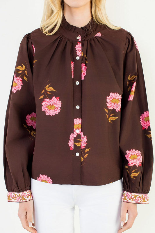 Long Sleeve Floral Top with Pattern Cuffs