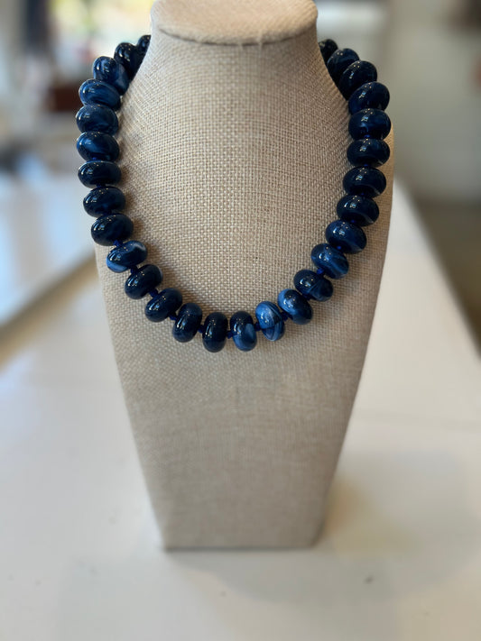 Navy Mae Beaded Necklace
