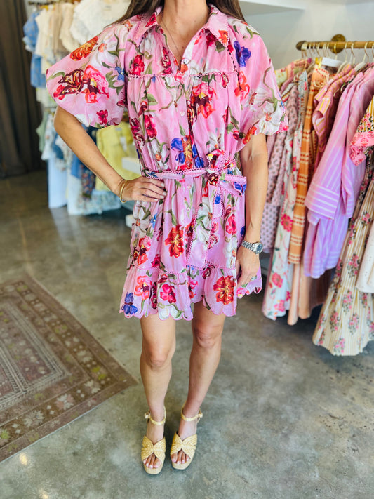 Pink Red Belted Dress