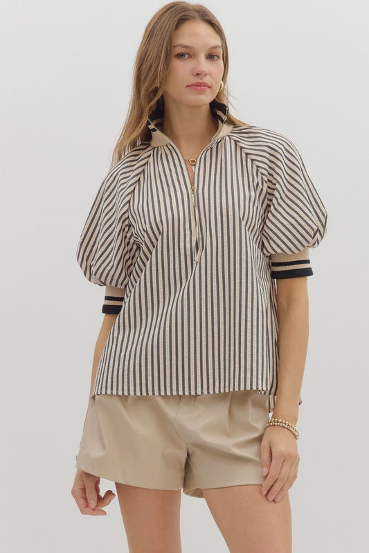 BLACK STRIPE COLLAR BLOUSE