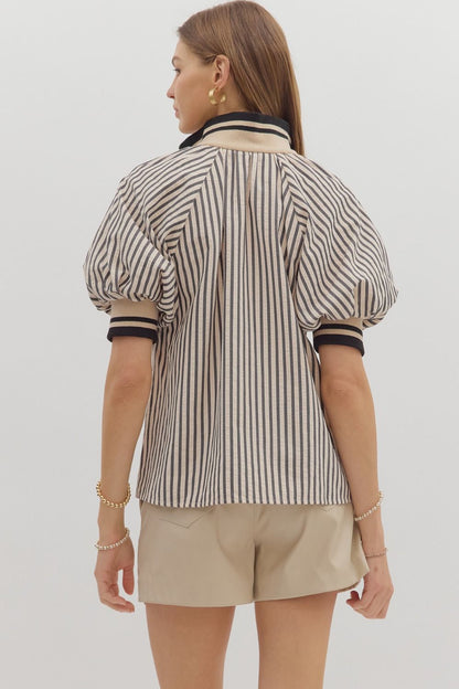 BLACK STRIPE COLLAR BLOUSE
