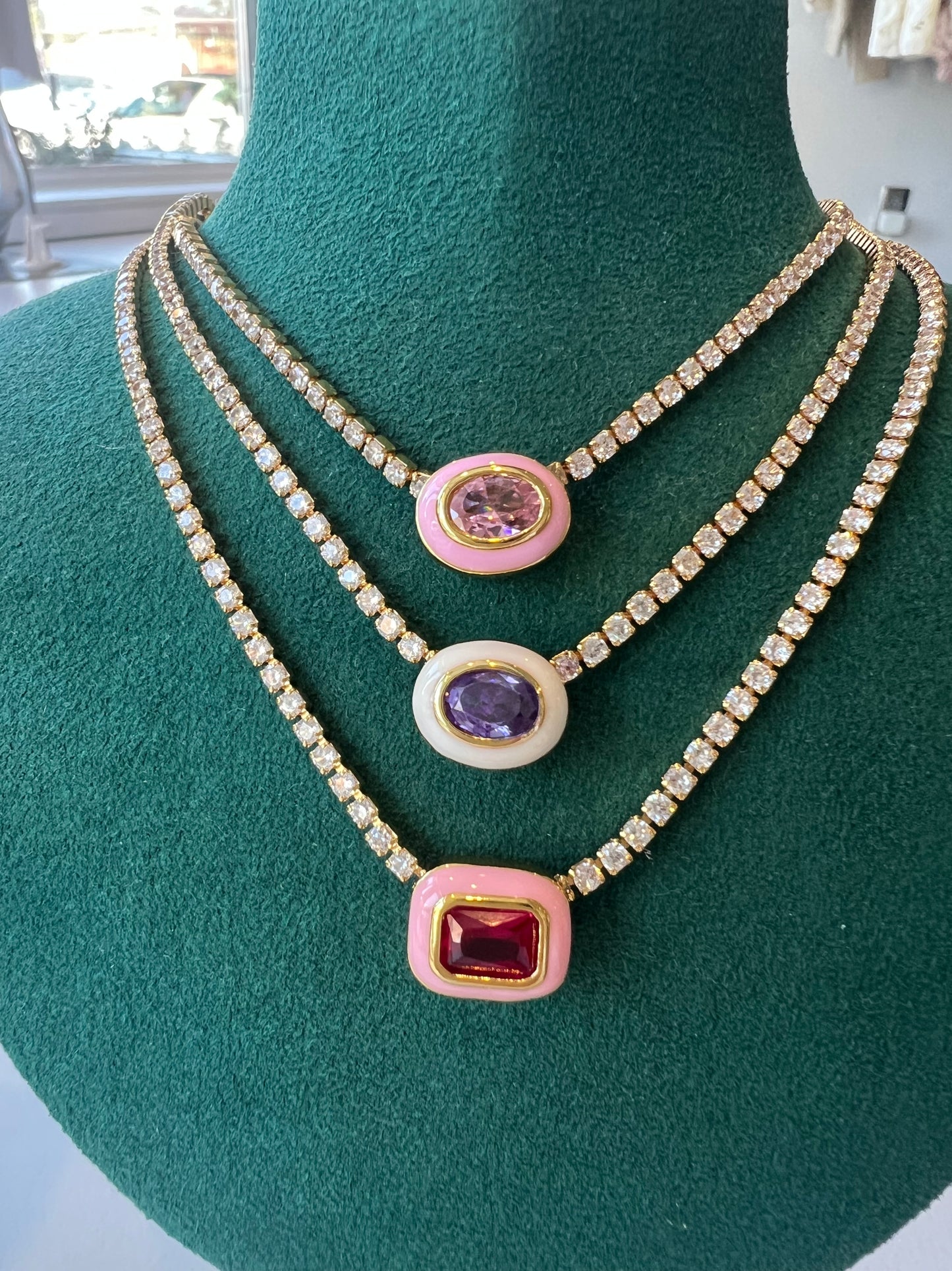 Diamond Chain Gem Necklace