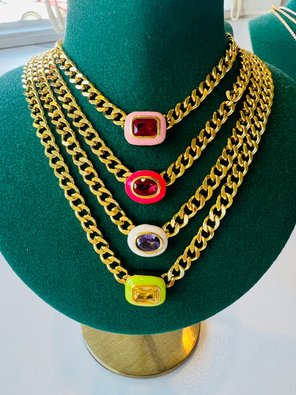 Gold Chain Gem Necklace